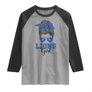 Lions Girl Messy Bun Raglan Shirt Funny Sports Fan Team TS02 Sport Gray Black Print Your Wear