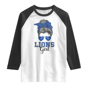 Lions Girl Messy Bun Raglan Shirt Funny Sports Fan Team TS02 White Black Print Your Wear