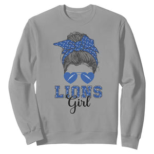 Lions Girl Messy Bun Sweatshirt Funny Sports Fan Team TS02 Sport Gray Print Your Wear
