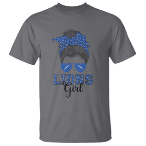 Lions Girl Messy Bun T Shirt Funny Sports Fan Team TS02 Charcoal Print Your Wear