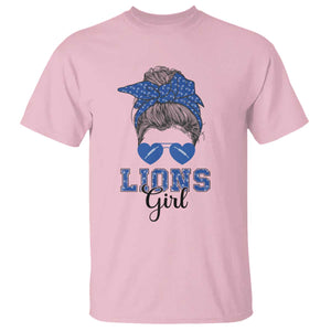 Lions Girl Messy Bun T Shirt Funny Sports Fan Team TS02 Light Pink Print Your Wear