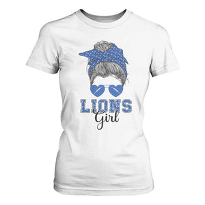 Lions Girl T Shirt For Women Messy Bun Funny Sports Fan Team TS02 White Print Your Wear