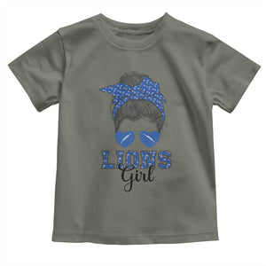 Lions Girl Messy Bun Toddler T Shirt Funny Sports Fan Team TS02 Military Green Print Your Wear
