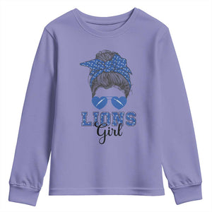 Lions Girl Messy Bun Youth Sweatshirt Funny Sports Fan Team TS02 Violet Print Your Wear