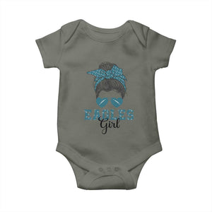 Eagles Girl Messy Bun Baby Onesie Funny Sports Fan Team TS02 Military Green Print Your Wear