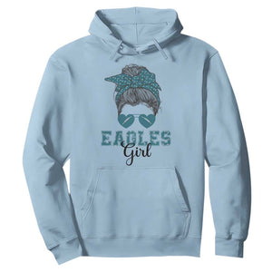 Eagles Girl Messy Bun Hoodie Funny Sports Fan Team TS02 Light Blue Print Your Wear