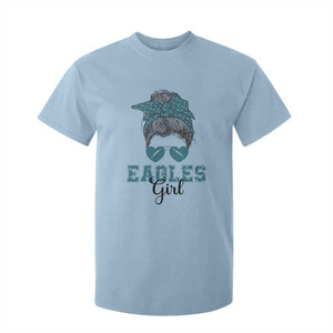 Eagles Girl Messy Bun T Shirt For Kid Funny Sports Fan Team TS02 Light Blue Print Your Wear