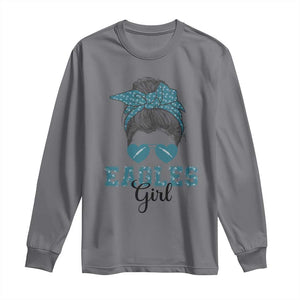 Eagles Girl Messy Bun Long Sleeve Shirt Funny Sports Fan Team TS02 Charcoal Print Your Wear