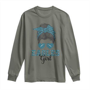Eagles Girl Messy Bun Long Sleeve Shirt Funny Sports Fan Team TS02 Military Green Print Your Wear