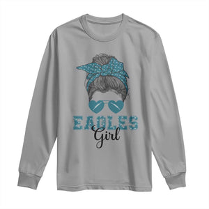 Eagles Girl Messy Bun Long Sleeve Shirt Funny Sports Fan Team TS02 Sport Gray Print Your Wear