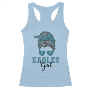 Eagles Girl Messy Bun Racerback Tank Top Funny Sports Fan Team TS02 Light Blue Print Your Wear