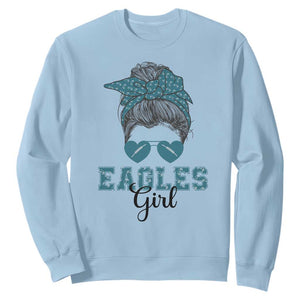 Eagles Girl Messy Bun Sweatshirt Funny Sports Fan Team TS02 Light Blue Print Your Wear