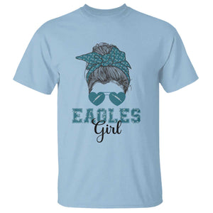 Eagles Girl T Shirt Messy Bun Funny Sports Fan Team TS02 Light Blue Print Your Wear