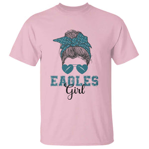 Eagles Girl T Shirt Messy Bun Funny Sports Fan Team TS02 Light Pink Print Your Wear