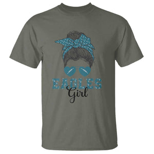Eagles Girl T Shirt Messy Bun Funny Sports Fan Team TS02 Military Green Print Your Wear
