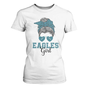 Eagles Girl T Shirt For Women Messy Bun Funny Sports Fan Team TS02 White Print Your Wear