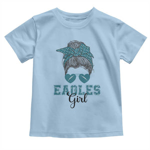Eagles Girl Messy Bun Toddler T Shirt Funny Sports Fan Team TS02 Light Blue Print Your Wear