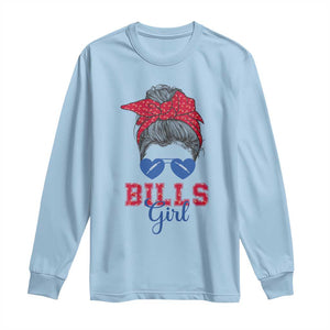 Bills Girl Messy Bun Long Sleeve Shirt Funny Sports Fan Team TS02 Light Blue Print Your Wear