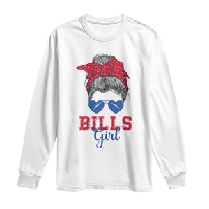 Bills Girl Messy Bun Long Sleeve Shirt Funny Sports Fan Team TS02 White Print Your Wear