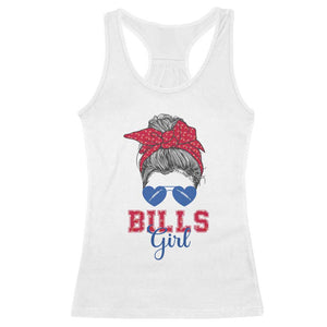 Bills Girl Messy Bun Racerback Tank Top Funny Sports Fan Team TS02 White Print Your Wear