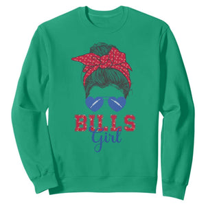 Bills Girl Messy Bun Sweatshirt Funny Sports Fan Team TS02 Irish Green Print Your Wear