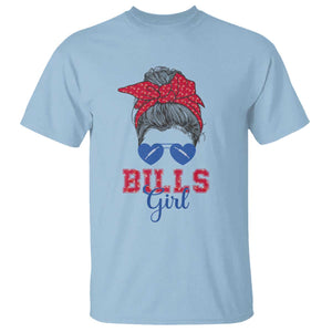 Bills Girl T Shirt Messy Bun Funny Sports Fan Team TS02 Light Blue Print Your Wear