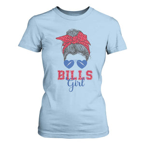 Bills Girl Messy Bun T Shirt For Women Funny Sports Fan Team TS02 Light Blue Print Your Wear