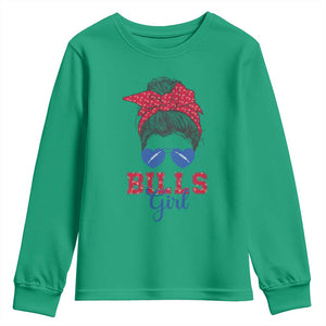 Bills Girl Messy Bun Youth Sweatshirt Funny Sports Fan Team TS02 Irish Green Print Your Wear