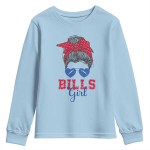 Bills Girl Messy Bun Youth Sweatshirt Funny Sports Fan Team TS02 Light Blue Print Your Wear