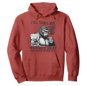 I'll Take My Whiskey Neat Because F Ice Hoodie Smoking and Drinking Bigfoot Subtle Political Resistance TS02 Red Print Your Wear