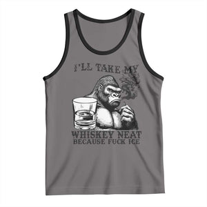 I'll Take My Whiskey Neat Because F Ice Tank Top Smoking and Drinking Bigfoot Subtle Political Resistance TS02 Deep Heather Black Print Your Wear