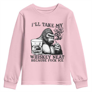 I'll Take My Whiskey Neat Because F Ice Youth Sweatshirt Smoking and Drinking Bigfoot Subtle Political Resistance TS02 Light Pink Print Your Wear