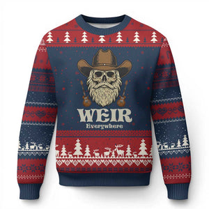 Weir Everywhere Western Skull Guitarist Ugly Christmas Sweater Legendary Musician Memorial Retro Tribute for Fans TS02 Navy Red Print Your Wear