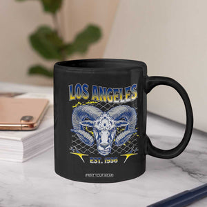 Cool Blue and Gold Ram Head Bighorn Sheep Graphic Coffee Mug Est 1936 Los Angeles Lover TS02 Print Your Wear