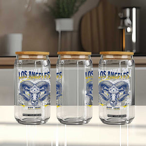 Cool Blue and Gold Ram Head Bighorn Sheep Graphic Glass Can Est 1936 Los Angeles Lover TS02 Print Your Wear