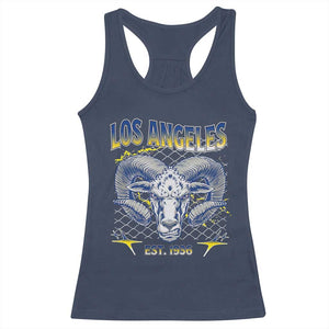 Cool Blue and Gold Ram Head Bighorn Sheep Graphic Racerback Tank Top Est 1936 Los Angeles Lover TS02 Navy Print Your Wear