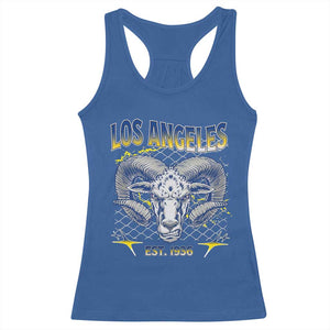 Cool Blue and Gold Ram Head Bighorn Sheep Graphic Racerback Tank Top Est 1936 Los Angeles Lover TS02 Royal Blue Print Your Wear