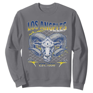 Cool Blue and Gold Ram Head Bighorn Sheep Graphic Sweatshirt Est 1936 Los Angeles Lover TS02 Charcoal Print Your Wear