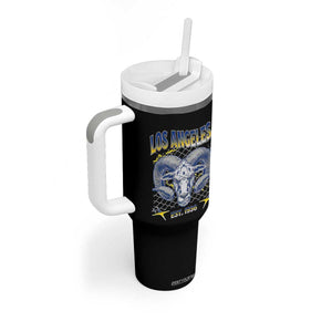Cool Blue and Gold Ram Head Bighorn Sheep Graphic Tumbler With Handle Est 1936 Los Angeles Lover TS02 Print Your Wear