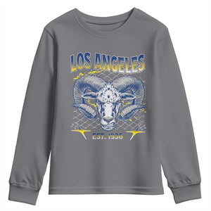 Cool Blue and Gold Ram Head Bighorn Sheep Graphic Youth Sweatshirt Est 1936 Los Angeles Lover TS02 Charcoal Print Your Wear