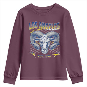 Cool Blue and Gold Ram Head Bighorn Sheep Graphic Youth Sweatshirt Est 1936 Los Angeles Lover TS02 Maroon Print Your Wear