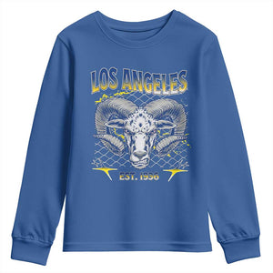 Cool Blue and Gold Ram Head Bighorn Sheep Graphic Youth Sweatshirt Est 1936 Los Angeles Lover TS02 Royal Blue Print Your Wear
