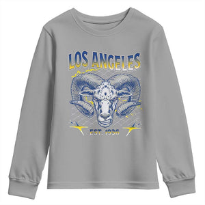 Cool Blue and Gold Ram Head Bighorn Sheep Graphic Youth Sweatshirt Est 1936 Los Angeles Lover TS02 Sport Gray Print Your Wear