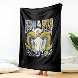 Blue and Gold Lightning Ram Skull Bighorn Sheep Graphic Throw Blanket Electric City Pride TS02 Print Your Wear
