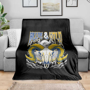 Blue and Gold Lightning Ram Skull Bighorn Sheep Graphic Throw Blanket Electric City Pride TS02 Print Your Wear