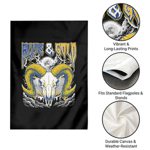 Blue and Gold Lightning Ram Skull Bighorn Sheep Graphic Garden Flag Electric City Pride TS02 Print Your Wear