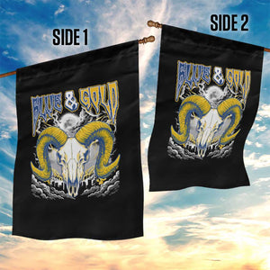 Blue and Gold Lightning Ram Skull Bighorn Sheep Graphic Garden Flag Electric City Pride TS02 Print Your Wear