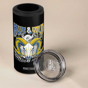 Blue and Gold Lightning Ram Skull Bighorn Sheep Graphic 4 in 1 Can Cooler Tumbler Electric City Pride TS02 Print Your Wear