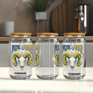 Blue and Gold Lightning Ram Skull Bighorn Sheep Graphic Glass Can Electric City Pride TS02 Print Your Wear