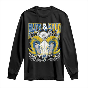 Blue and Gold Lightning Ram Skull Bighorn Sheep Graphic Long Sleeve Shirt Electric City Pride TS02 Black Print Your Wear